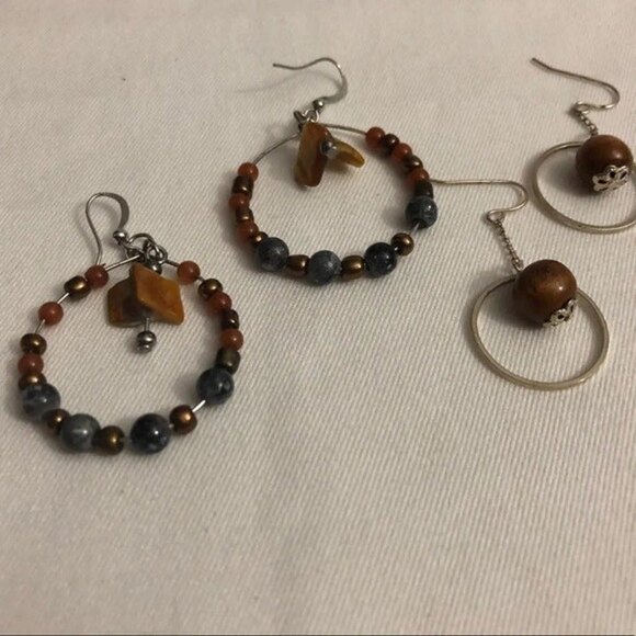 Two Pairs BOHO Dangle Beaded Hoop Earrings - Picture 2 of 6